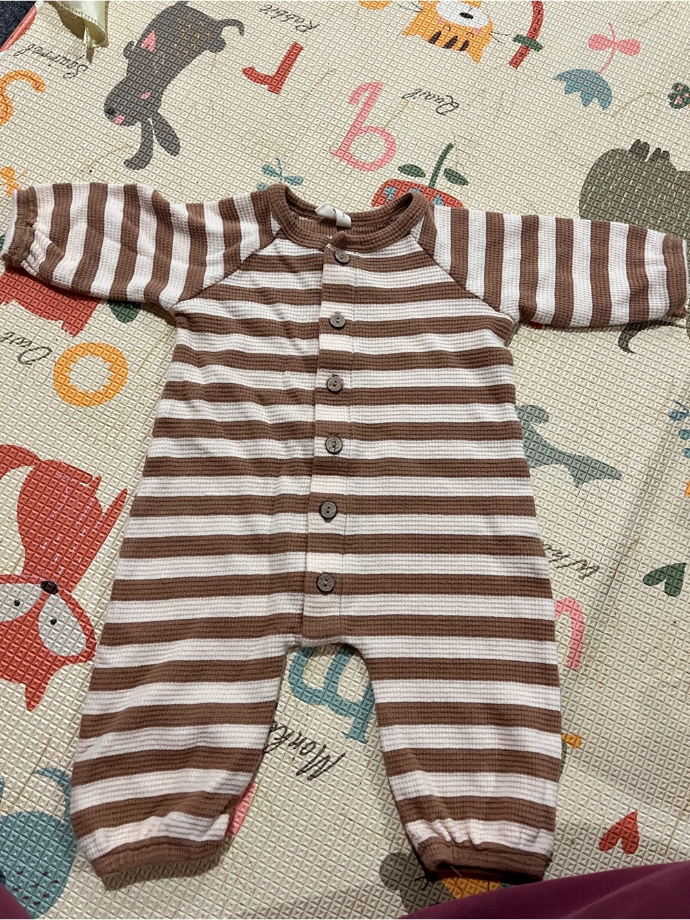 Quincy Mae Brown & White Striped Baby Footie
